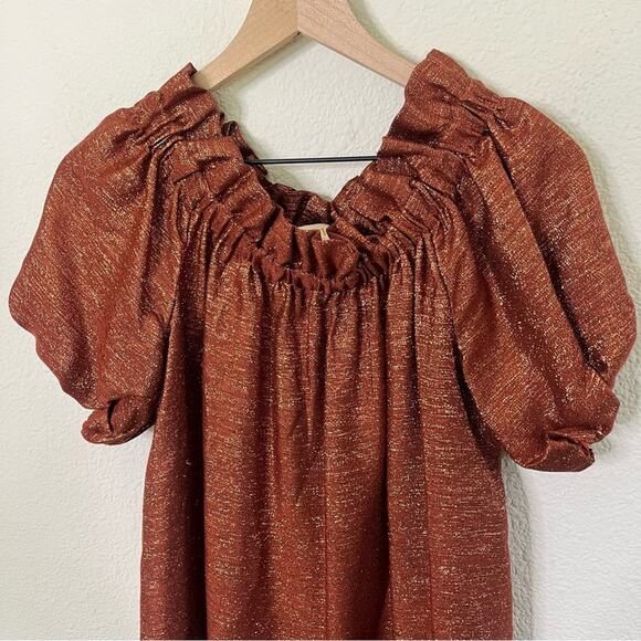 Sezane Editions Metallic Off Shoulder Mini Shift Dress Size 34 / US XS - Picture 6 of 10